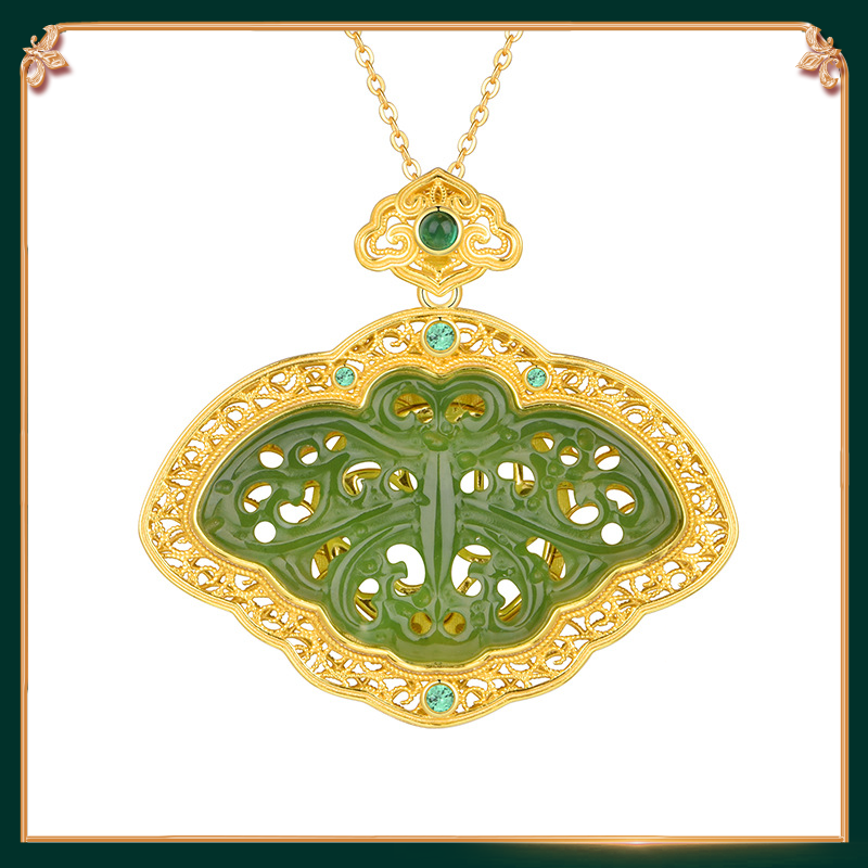 close-up shot display of the jade butterfly pendant 

