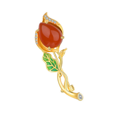 Southern Red Agate "Rose" Brooch (Model K3514)