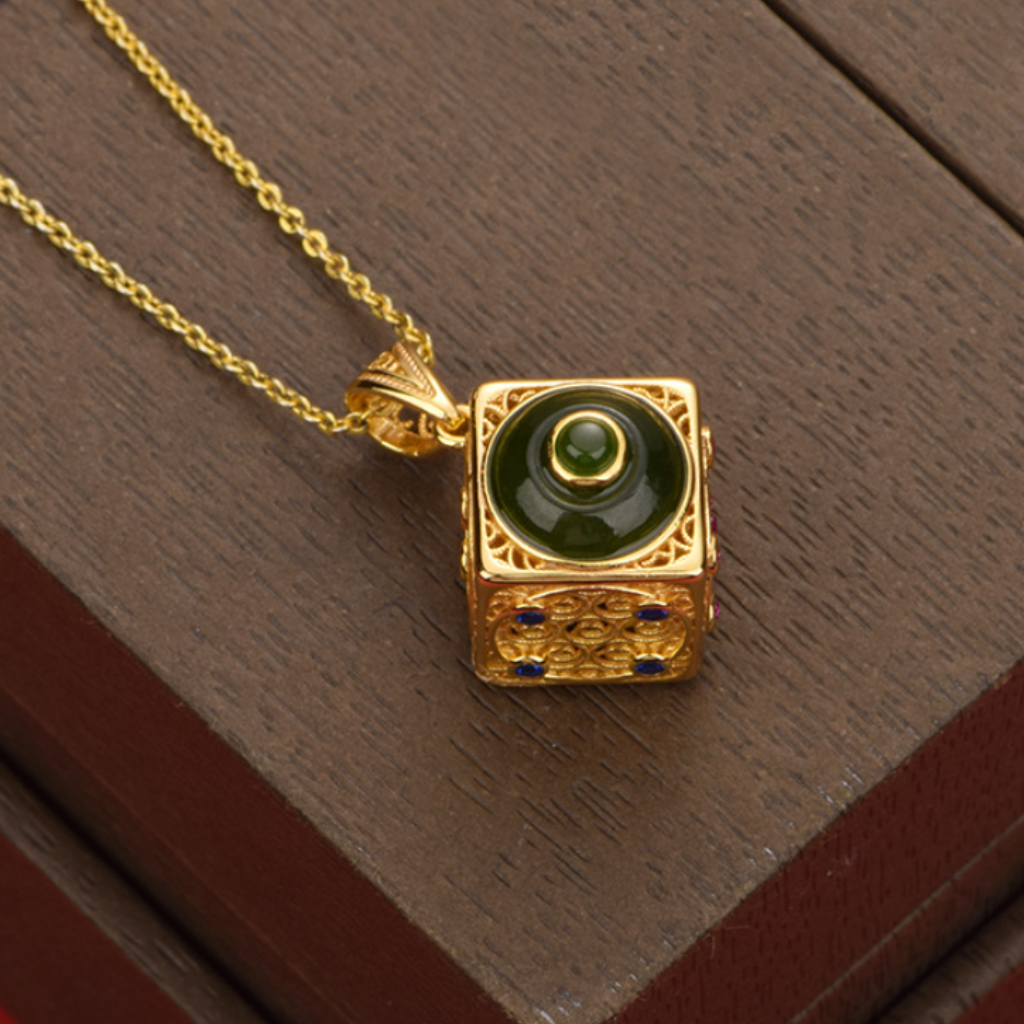 Hetian Jade "Filigree Square" Pendant (Model K4349)