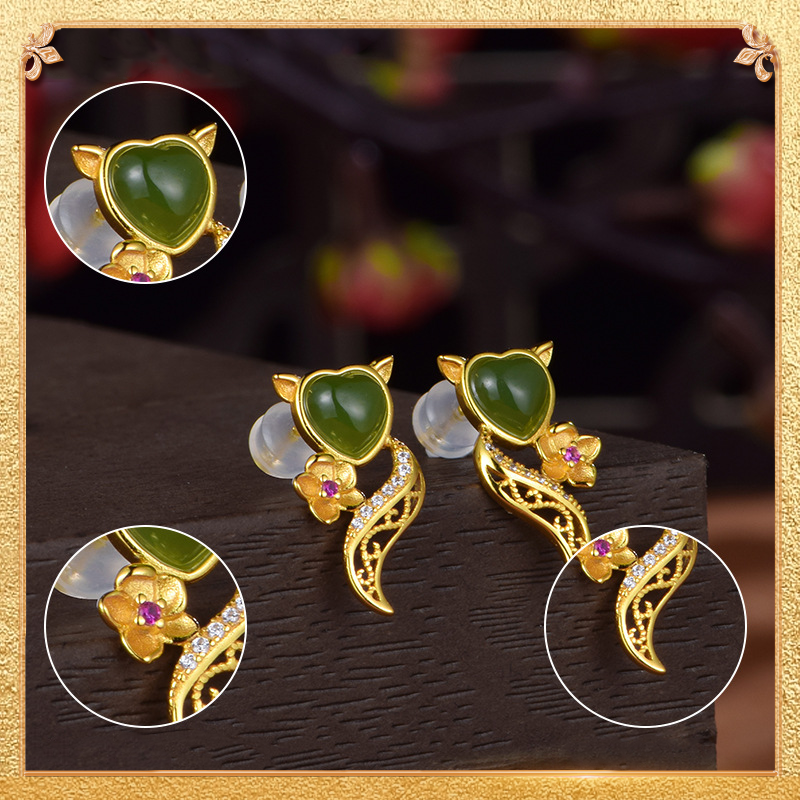 Detail display of the baby fox ear studs