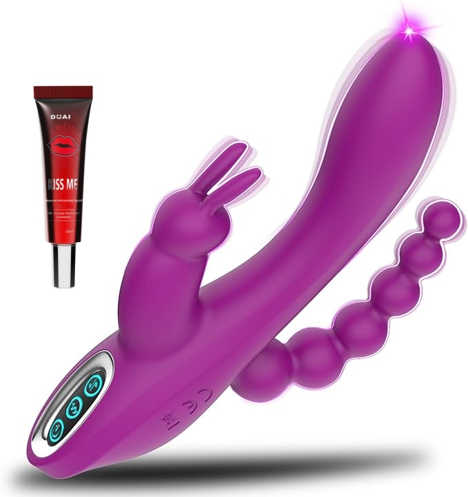 G-Spot Rabbit Anal Dildo Vibrator - 3 in 1 Adorime Adult Sex Toys with 7 Vibrating Modes for Women, Silicone Waterproof Rechargeable Clitoris Vagina Stimulator Massager Sex Things for Solo or Couples