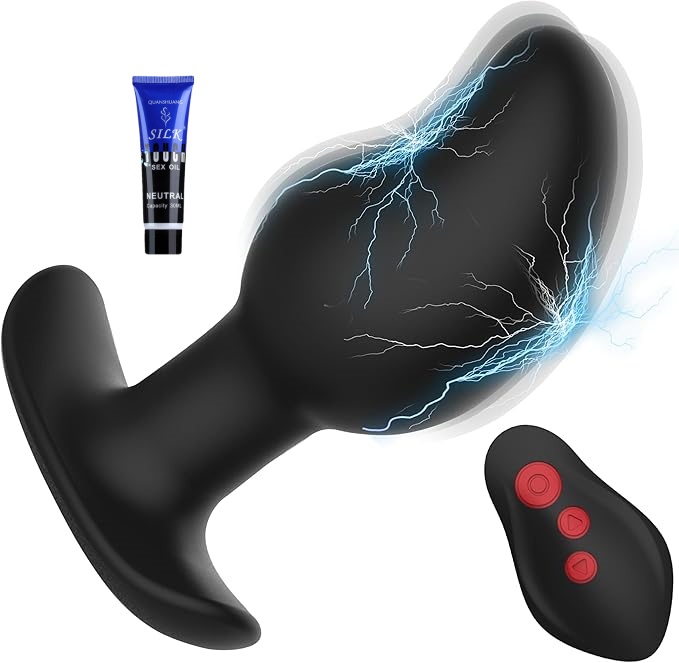 Vibrating Butt Plug Large Prostate Massager, Estim Anal Plug Male Anal Sex Toys, 8 Electric Shock & Vibrating Anal Dildo Vibrators, Prostate Stimulator Toy Remote Control Huge Buttplug for Men & Women