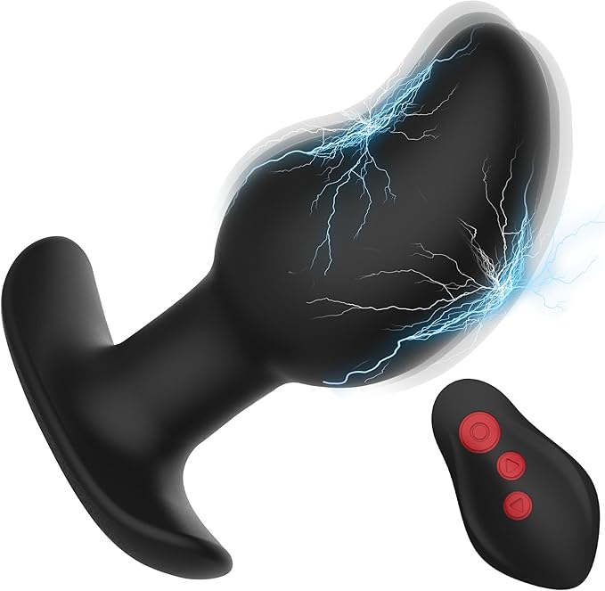 Vibrating Butt Plug Large Prostate Massager, Estim Anal Plug Male Anal Sex Toys, 8 Electric Shock & Vibrating Anal Dildo Vibrators, Prostate Stimulator Toy Remote Control Huge Buttplug for Men & Women