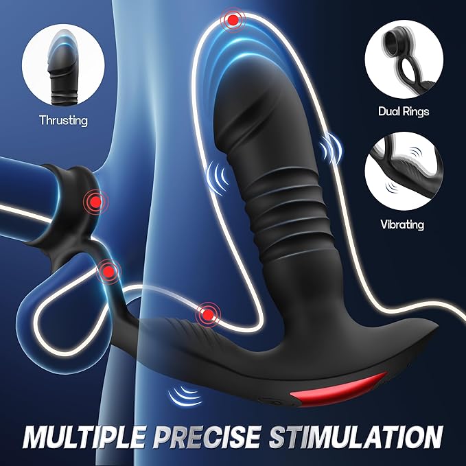 Prostate Massager Male Sex Toys for Men - 3IN1 Male Sex Toy with Dual Cock Ring, App & Remote Control Prostate Vibrator Toy, 7 Thrusting & Vibrating Modes Anal Dildo Plug Adult Toys for Men