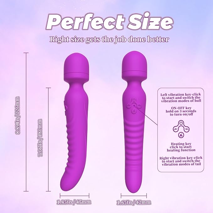 Vibrator Wand - Heating Dildo Wand Massager Stimulator Clitoral, Nipples and G S potwith 7 Vibrating Modes, Adult Sex Toys for Female or Couples, Women Sex Machine(Purple)