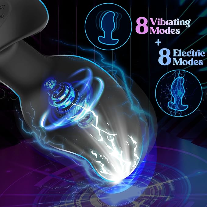 Vibrating Butt Plug Large Prostate Massager, Estim Anal Plug Male Anal Sex Toys, 8 Electric Shock & Vibrating Anal Dildo Vibrators, Prostate Stimulator Toy Remote Control Huge Buttplug for Men & Women