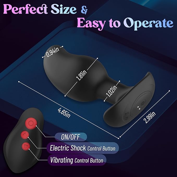 Vibrating Butt Plug Large Prostate Massager, Estim Anal Plug Male Anal Sex Toys, 8 Electric Shock & Vibrating Anal Dildo Vibrators, Prostate Stimulator Toy Remote Control Huge Buttplug for Men & Women