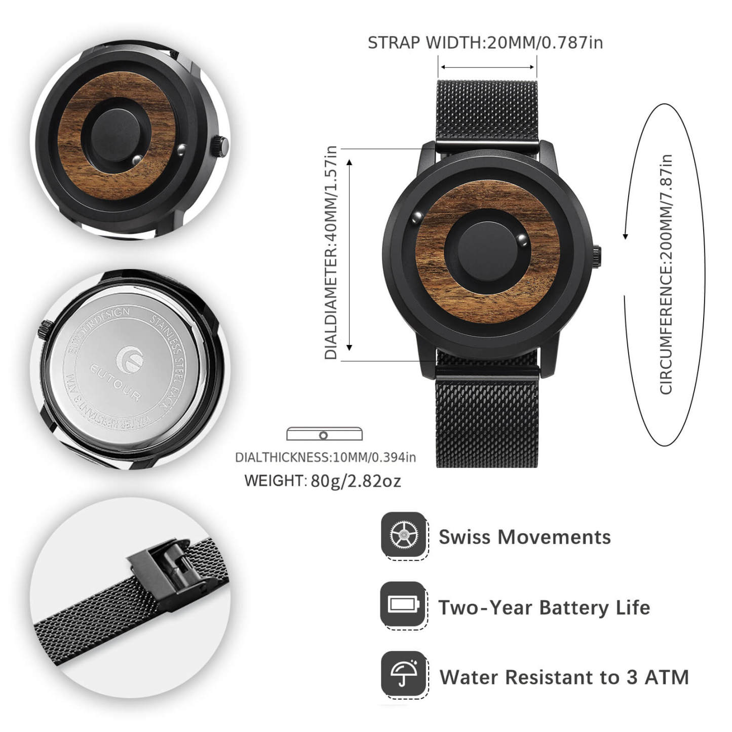EUTOUR Magnetic Wooden Watch