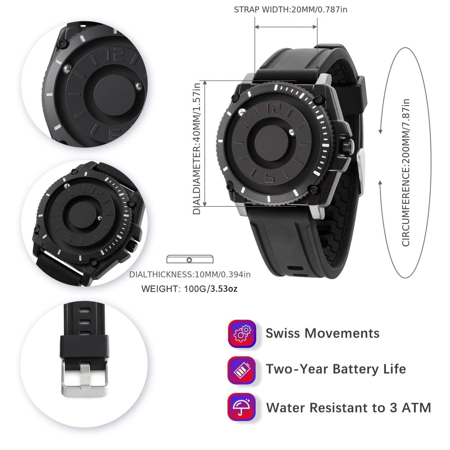 EUTOUR Cool Magnet Watches For Men