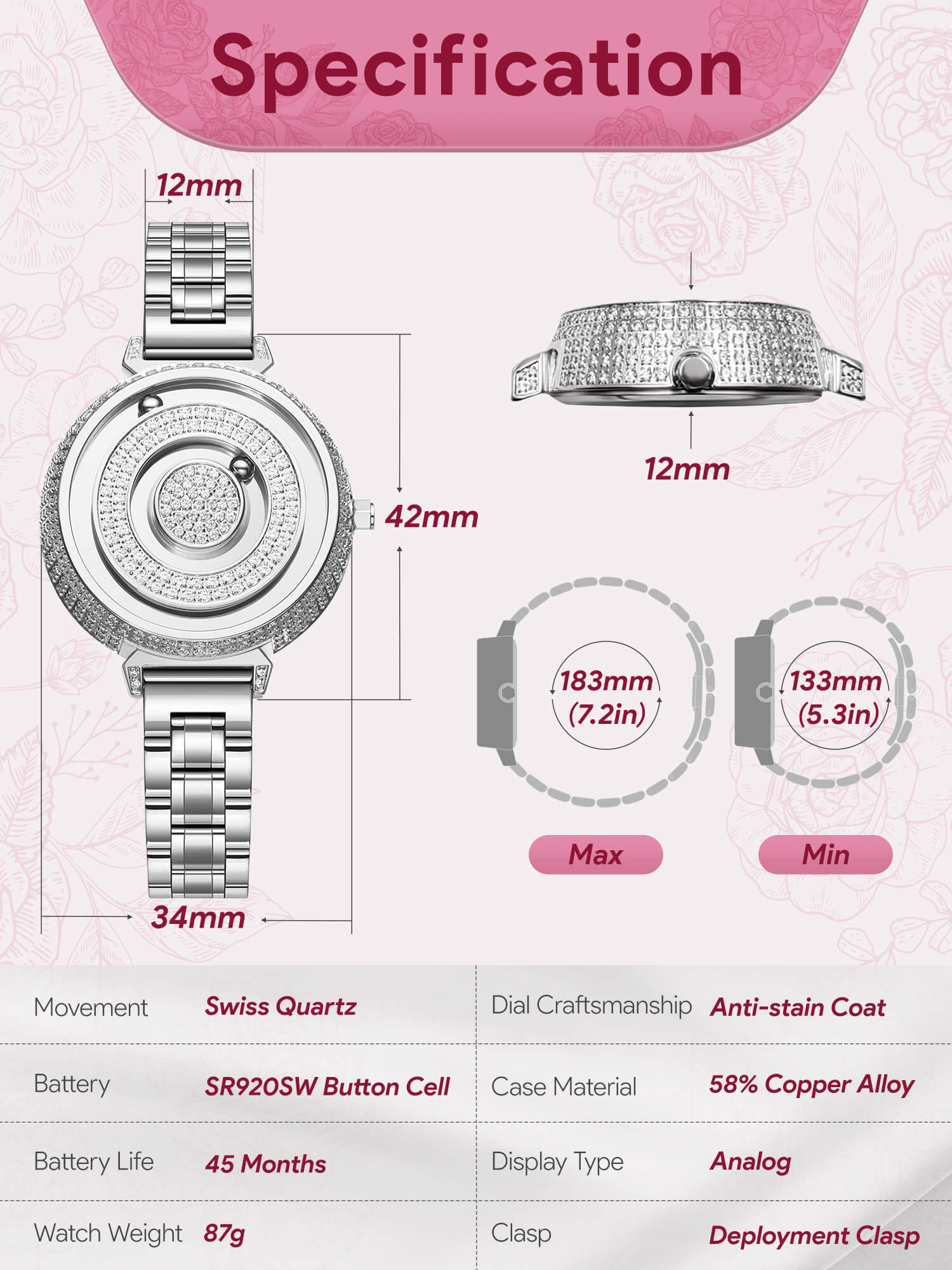 EUTOUR Magnet Crystal Watch E035 For Ladies