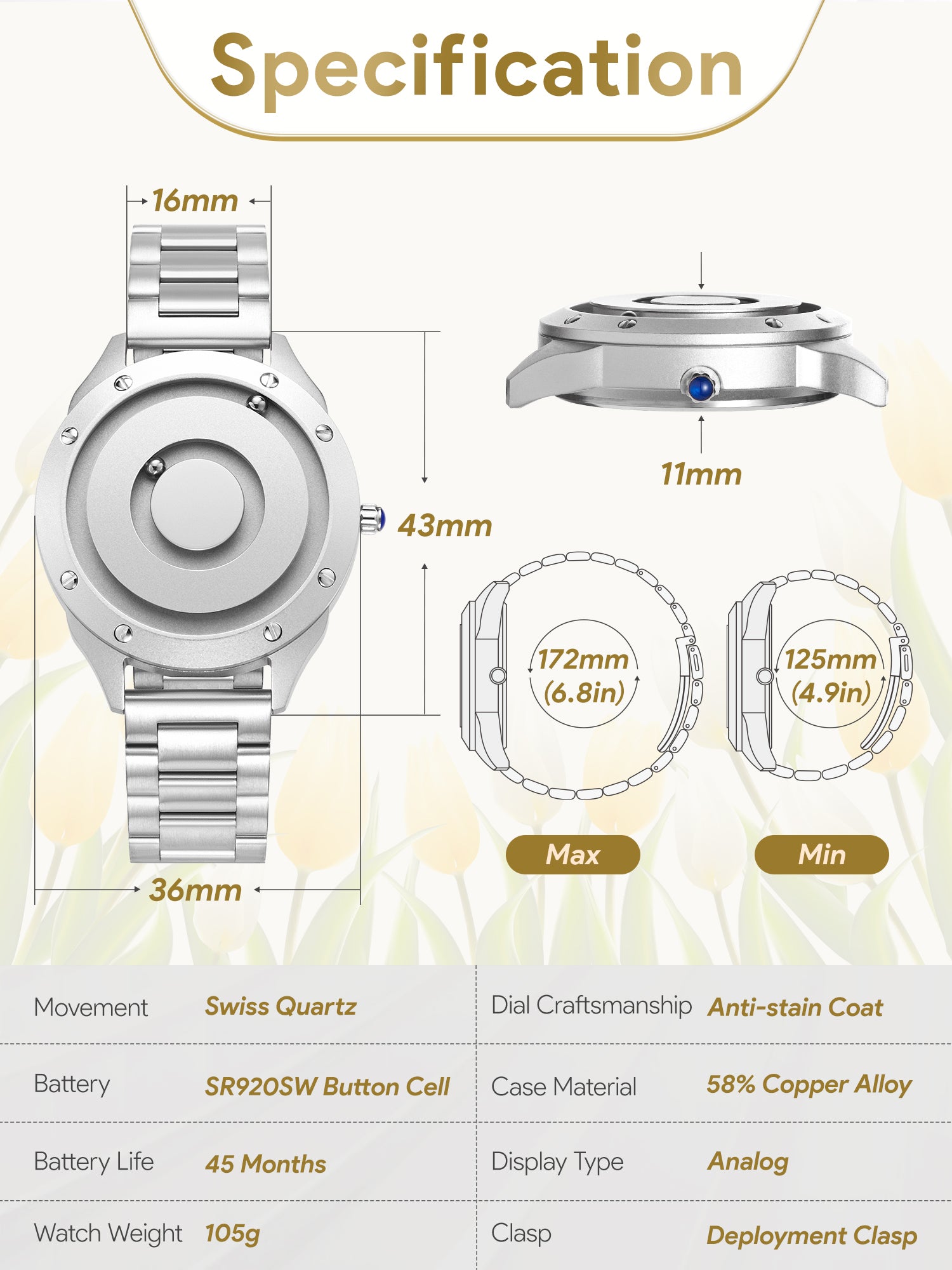 EUTOUR Women's Watch Two Tone 36mm Dial