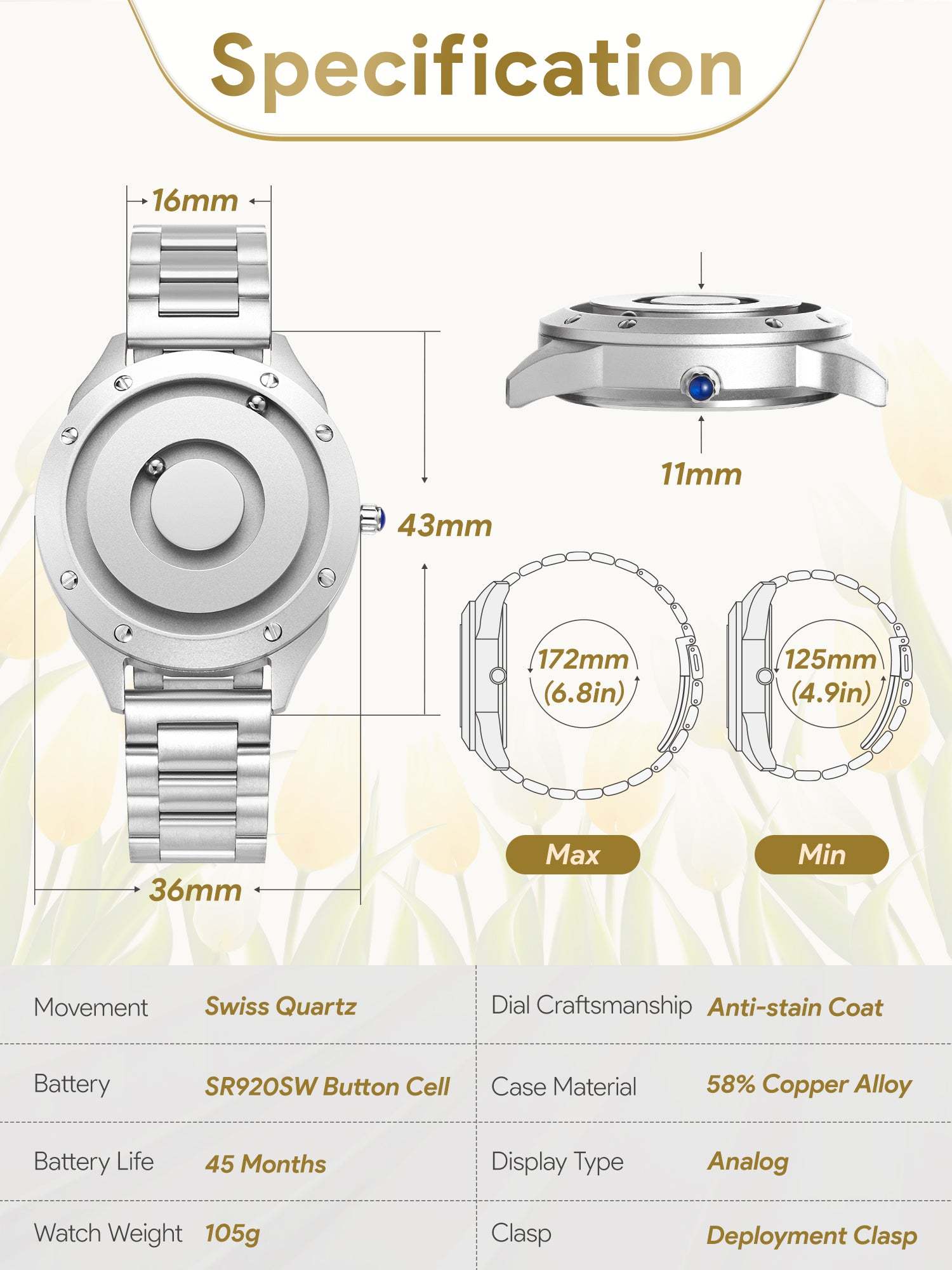 EUTOUR Women's Watch Two Tone 36mm Dial