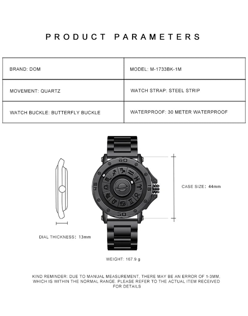 DOM 1733 Magnetic Watch Original Pointer Rotating Magnetic Constellation