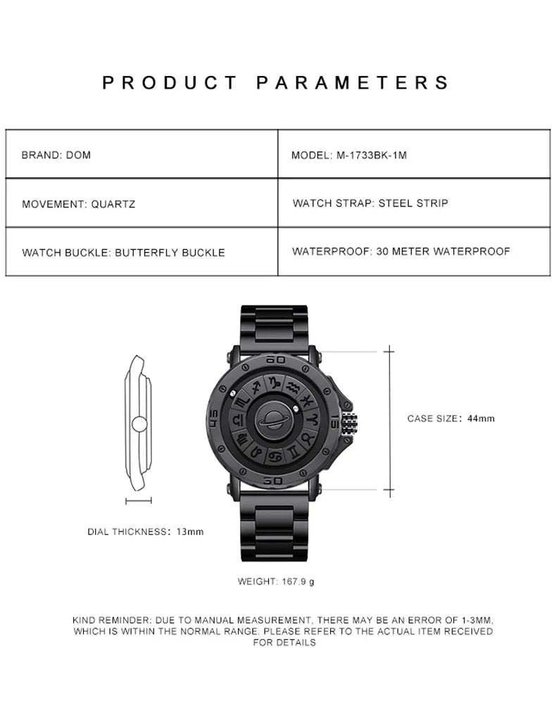 DOM 1733 Magnetic Watch Original Pointer Rotating Magnetic Constellation