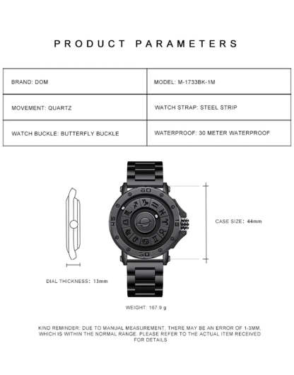 DOM 1733 Magnetic Watch Original Pointer Rotating Magnetic Constellation