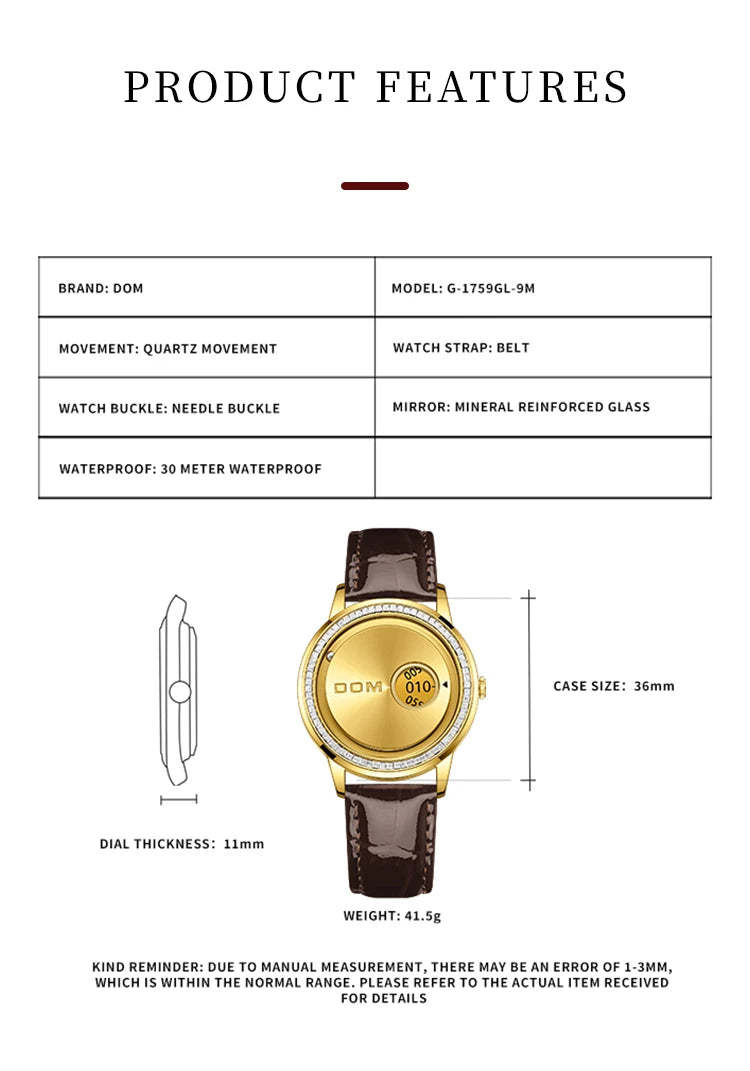 DOM 1759 New Original Factory Magnetic gold Trend Leather Women's Watch