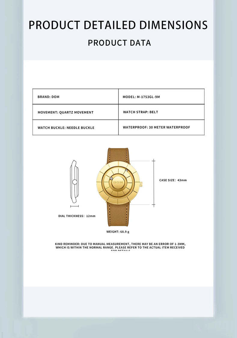 DOM 1753 Creative Design Watches Men Magnetic Watches