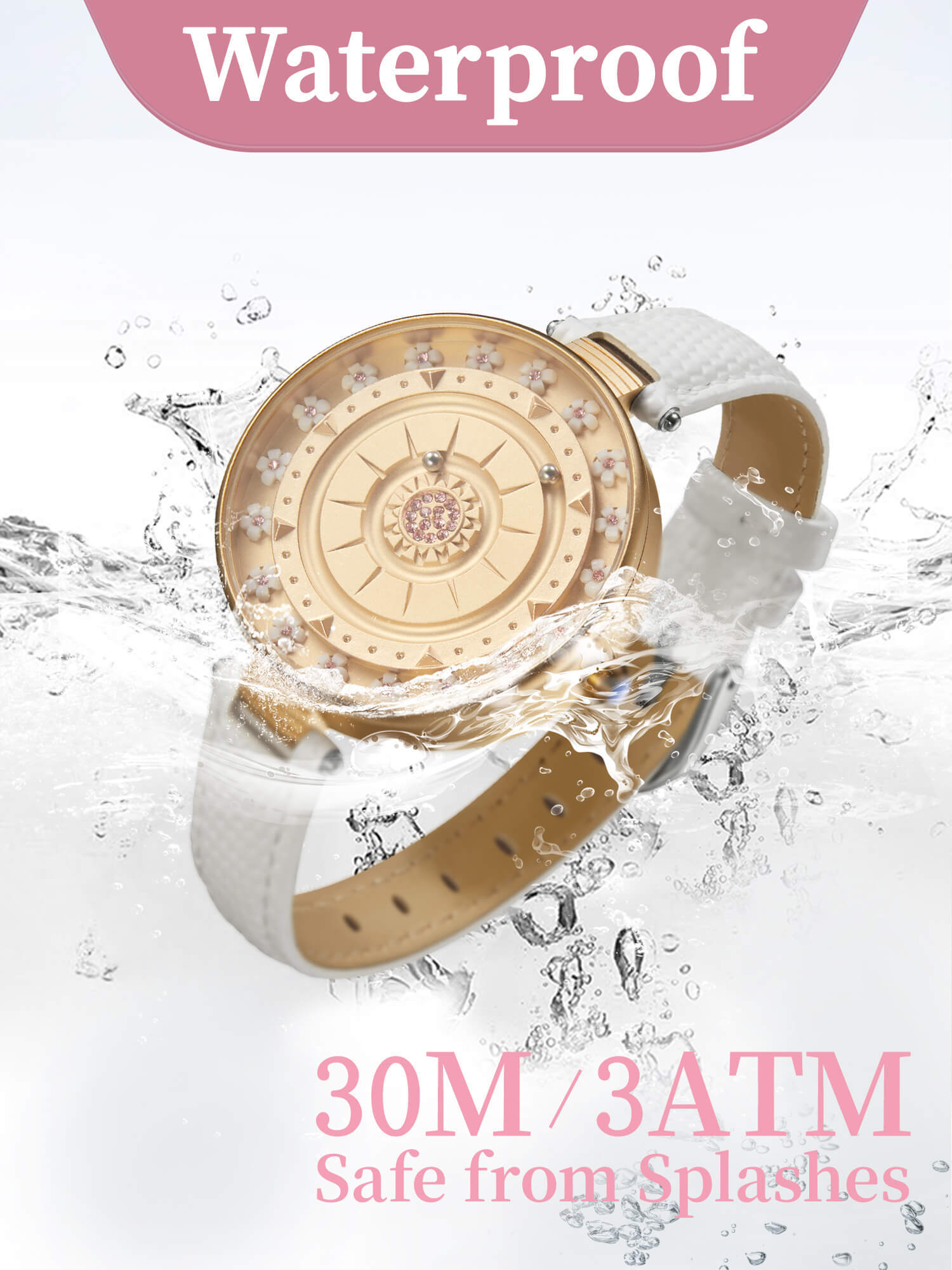 Women’s Magnetic Ball Watch with Floral Dial & Crystal Accents