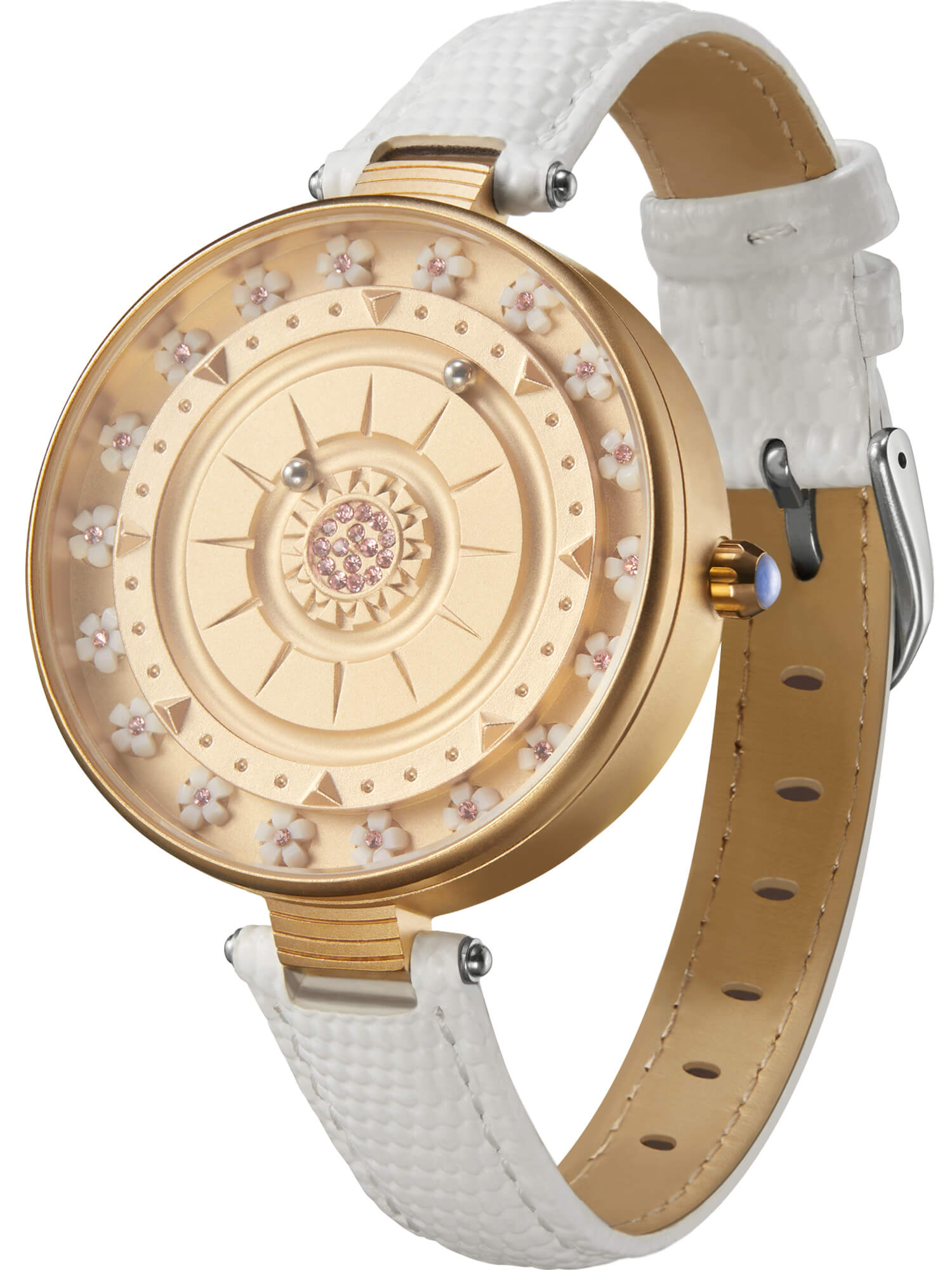 Women’s Magnetic Ball Watch with Floral Dial & Crystal Accents