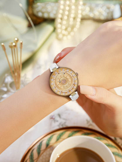 Women’s Magnetic Ball Watch with Floral Dial & Crystal Accents