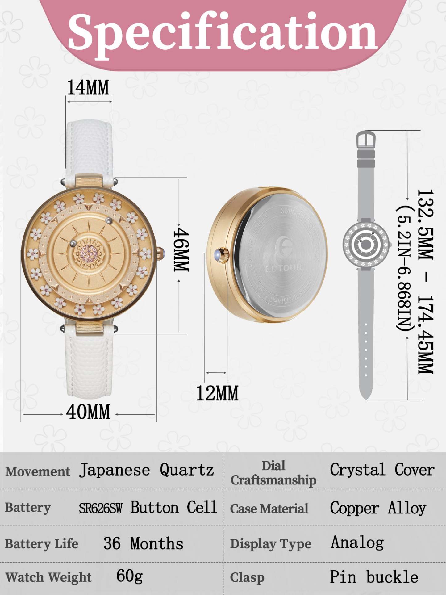 Women’s Magnetic Ball Watch with Floral Dial & Crystal Accents