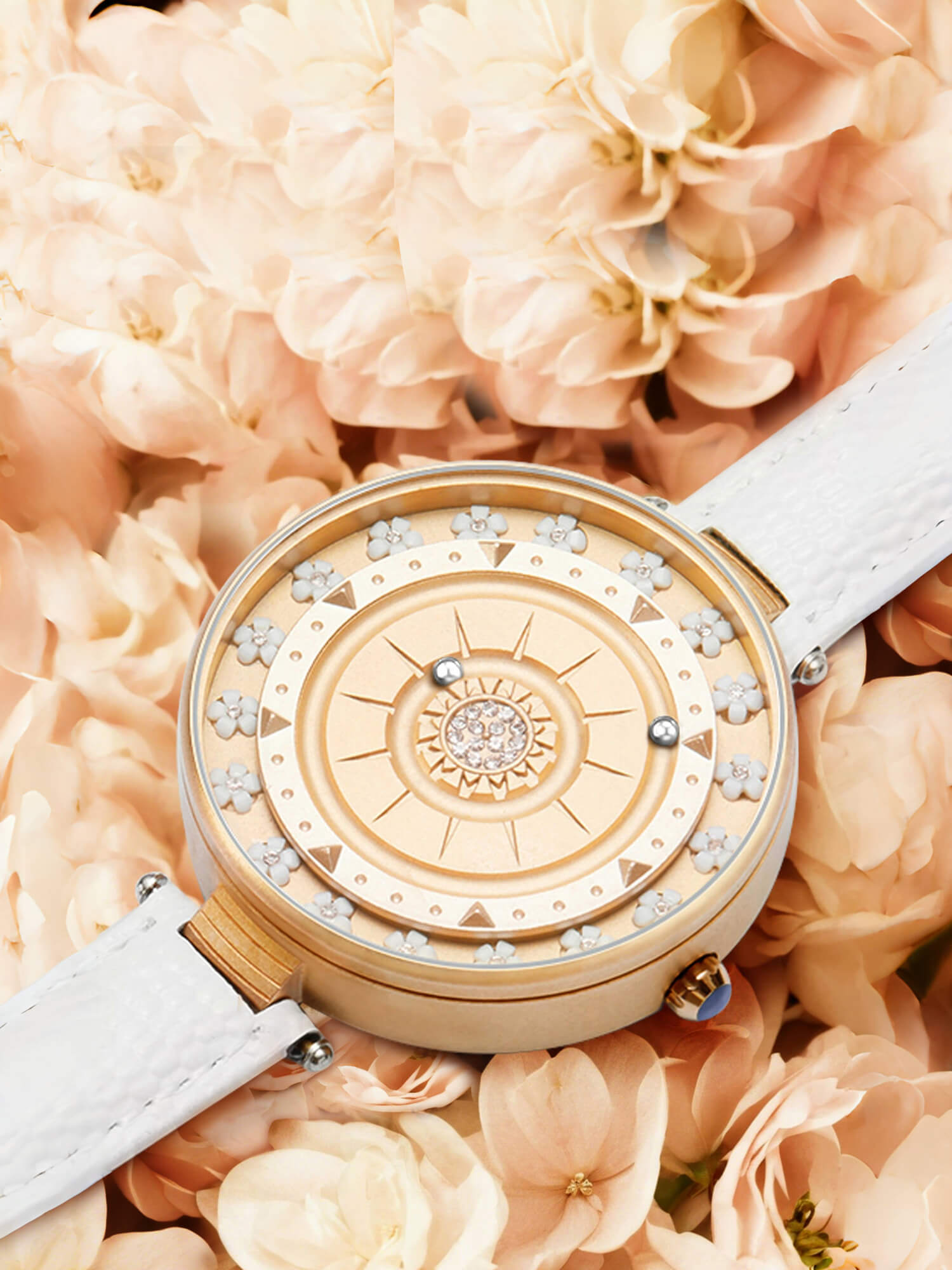 Women’s Magnetic Ball Watch with Floral Dial & Crystal Accents
