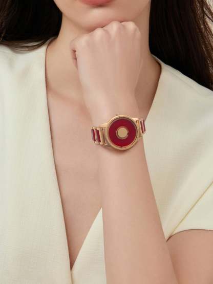 EUTOUR Magnetic Gold Watch with Red Dial