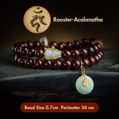 Oriental Buddha Chinese Zodiac Natal Buddha Small Leaf Red Sandalwood Jade Red Agate PiXiu Sooth Bracelet
