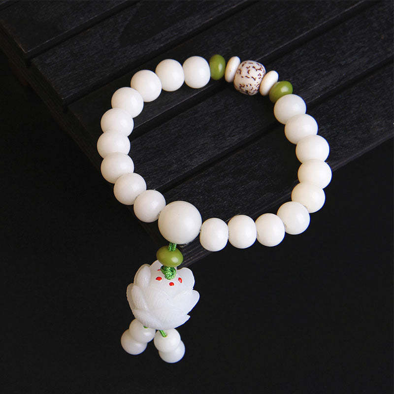 Oriental Buddha Lotus Natural White Bodhi Seed Luck Bracelet