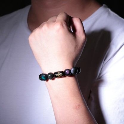 Oriental Buddha Natural Rainbow Obsidian Positive Transformation Bracelet