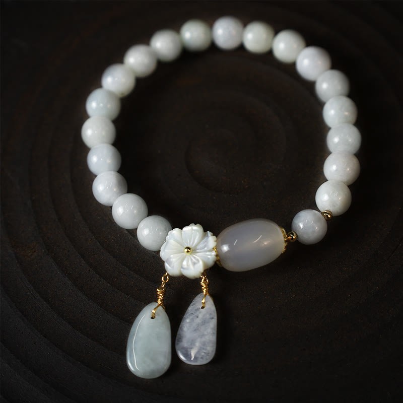 Oriental Buddha Natural White Jade Luck Bracelet