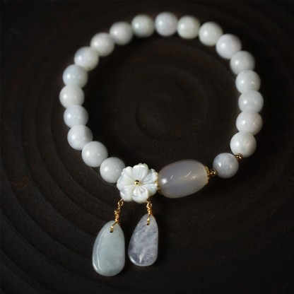 Oriental Buddha Natural White Jade Luck Bracelet