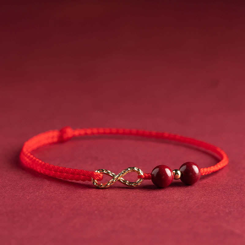 Oriental Buddha Cinnabar Blessing Red String 14K Gold Infinity Symbol Bracelet Anklet