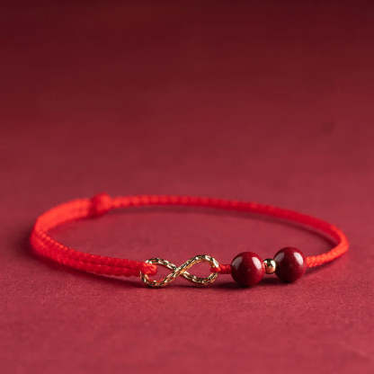 Oriental Buddha Cinnabar Blessing Red String 14K Gold Infinity Symbol Bracelet Anklet