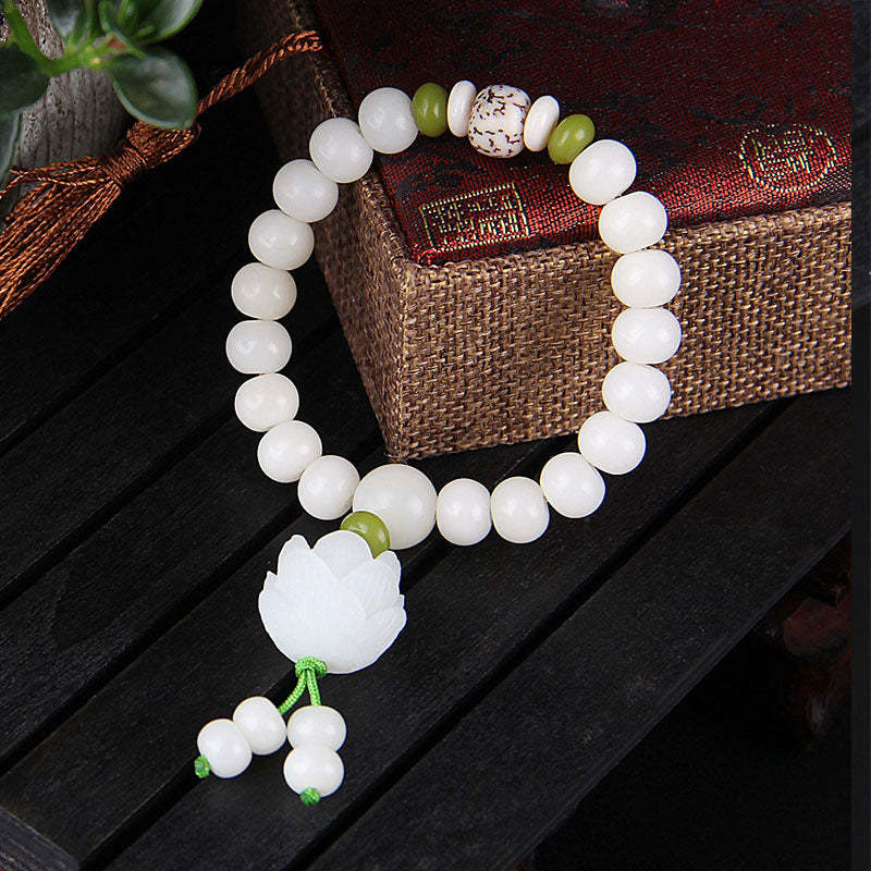 Oriental Buddha Lotus Natural White Bodhi Seed Luck Bracelet