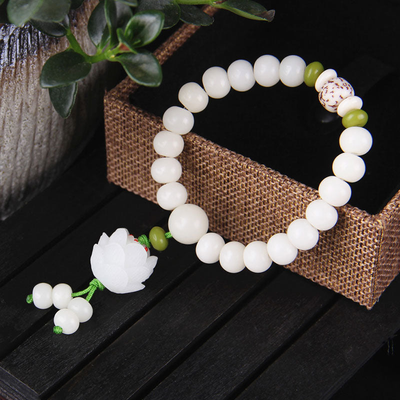 Oriental Buddha Lotus Natural White Bodhi Seed Luck Bracelet