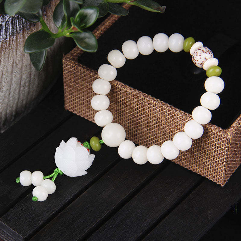 Oriental Buddha Lotus Natural White Bodhi Seed Luck Bracelet