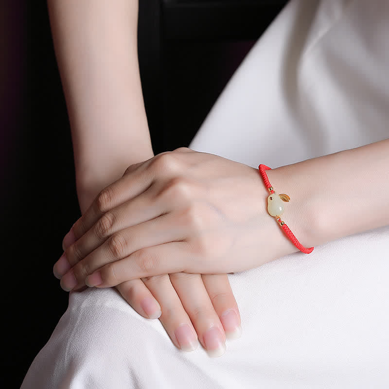 Oriental Buddha 925 Sterling Silver Year of the Rabbit Hetian White Jade Luck Red String Protection Bracelet