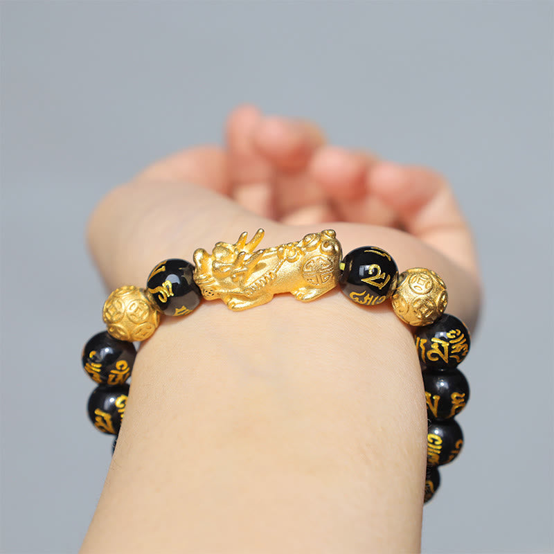 Oriental Buddha FengShui PiXiu Obsidian Wealth Bracelet