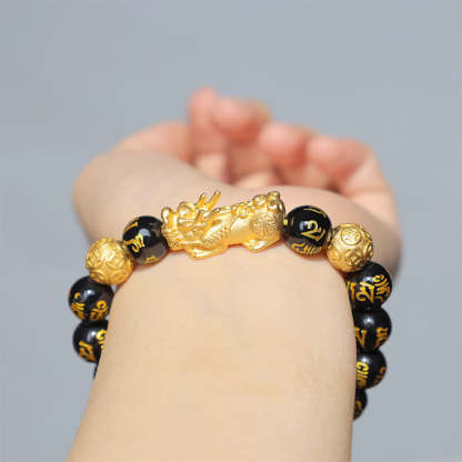 Oriental Buddha FengShui PiXiu Obsidian Wealth Bracelet