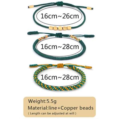 Oriental Buddha 3 PCS Tibetan Copper Beads Healing Protection Luck Bracelet Set