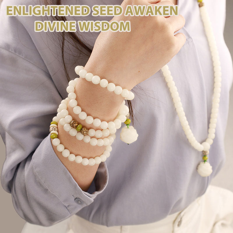 Oriental Buddha White Jade Bodhi Lotus Mala Harmony Necklace Bracelet