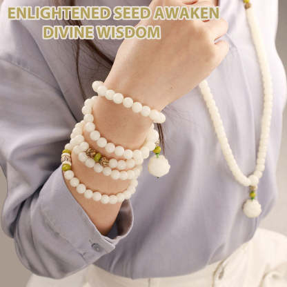 Oriental Buddha White Jade Bodhi Lotus Mala Harmony Necklace Bracelet