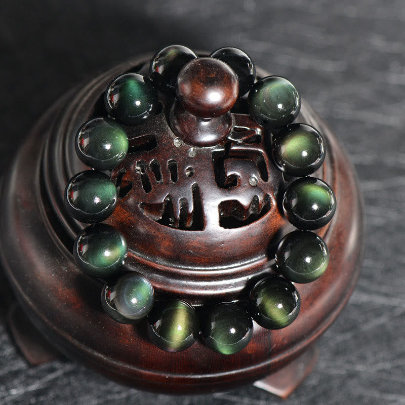 Oriental Buddha Natural Green Eye Obsidian Wealth Bracelet