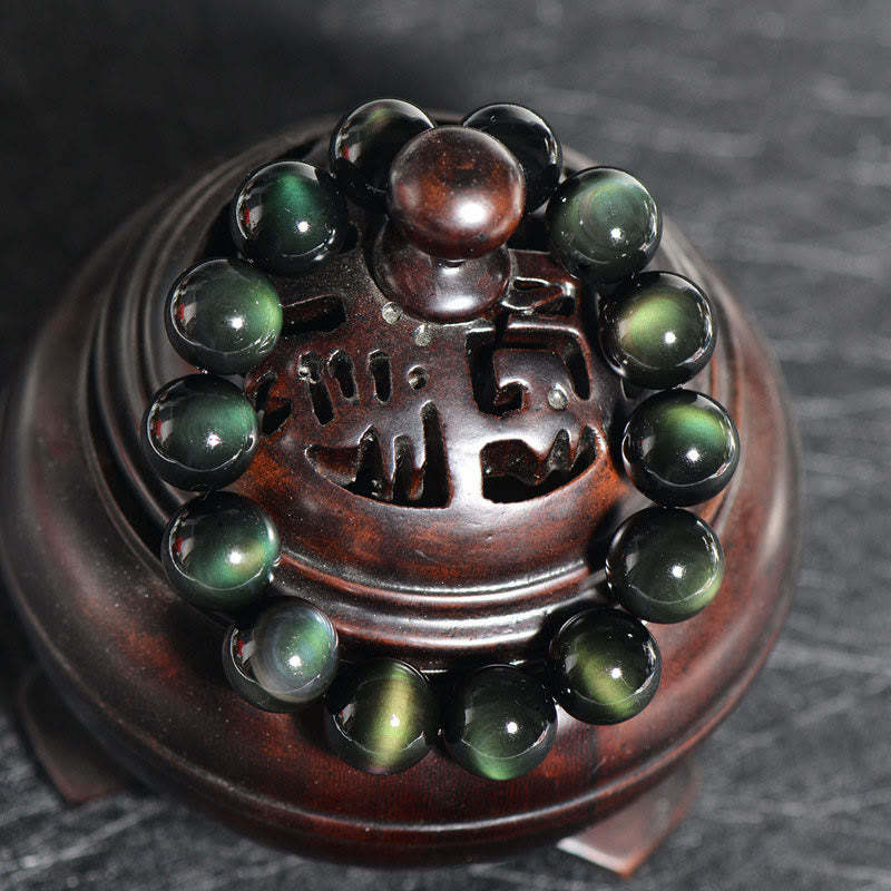 Oriental Buddha Natural Green Eye Obsidian Wealth Bracelet