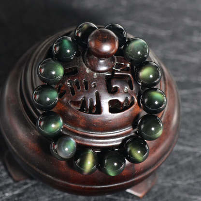 Oriental Buddha Natural Green Eye Obsidian Wealth Bracelet