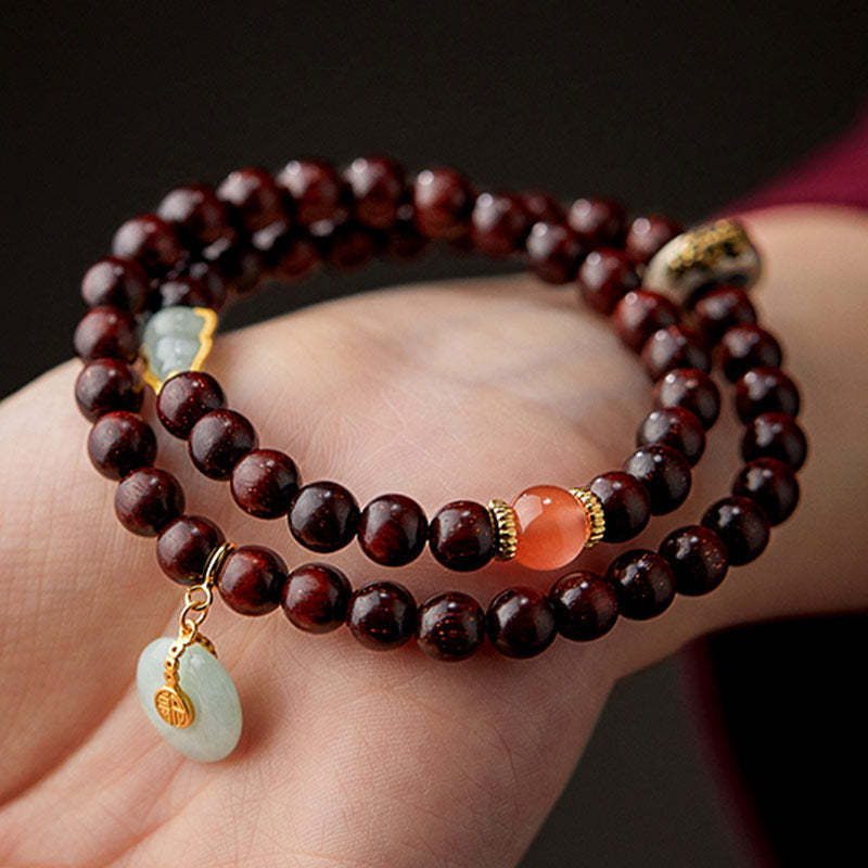Oriental Buddha Chinese Zodiac Natal Buddha Small Leaf Red Sandalwood Jade Red Agate PiXiu Sooth Bracelet
