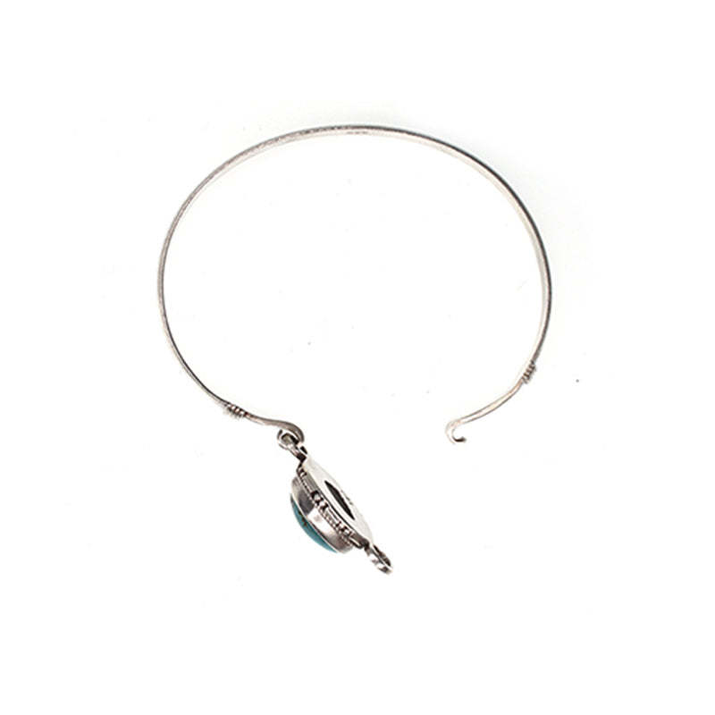 Oriental Buddha 925 Sterling Silver Turquoise Balance Protection Handmade Nepal Bracelet Bangle
