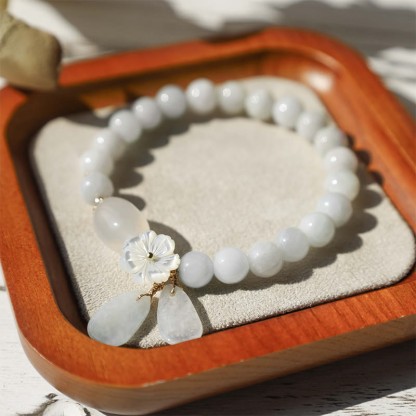 Oriental Buddha Natural White Jade Luck Bracelet