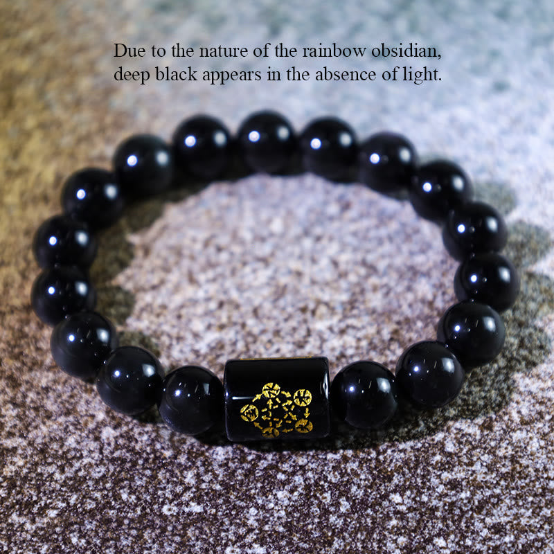 Oriental Buddha Natural Rainbow Obsidian Positive Transformation Bracelet